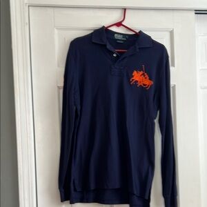 Navy Long Sleeve Polo with Orange Logo